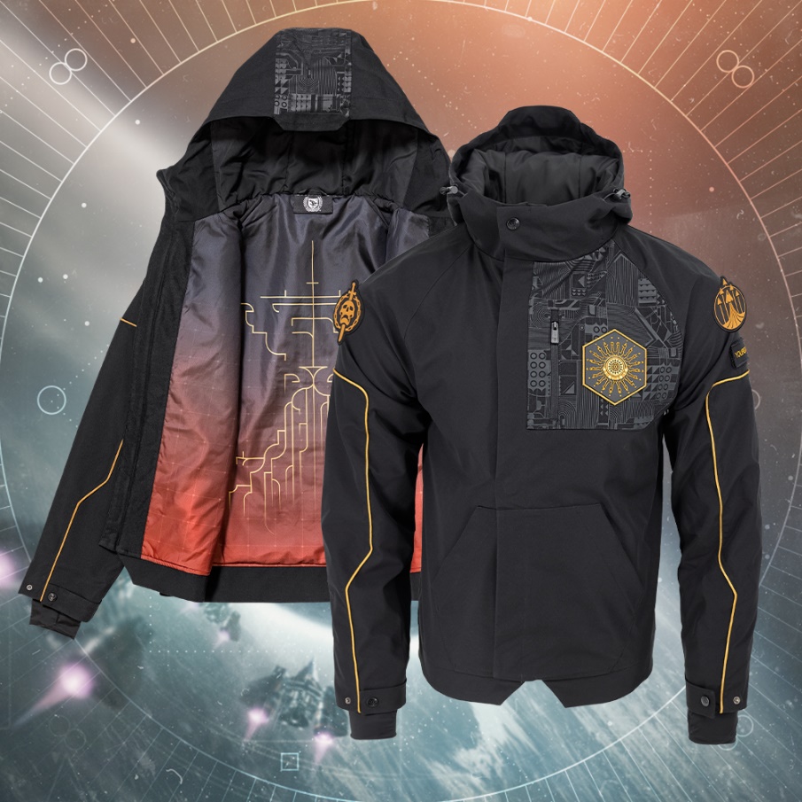 A black jacket with a hoodDescription automatically generated