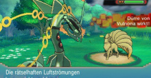 In Pokémon Omega Rubin und Pokémon Alpha Saphir kann Rayquaza eine Mega-Entwicklung durchführen