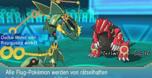 In Pokémon Omega Rubin und Pokémon Alpha Saphir kann Rayquaza eine Mega-Entwicklung durchführen