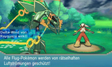 In Pokémon Omega Rubin und Pokémon Alpha Saphir kann Rayquaza eine Mega-Entwicklung durchführen